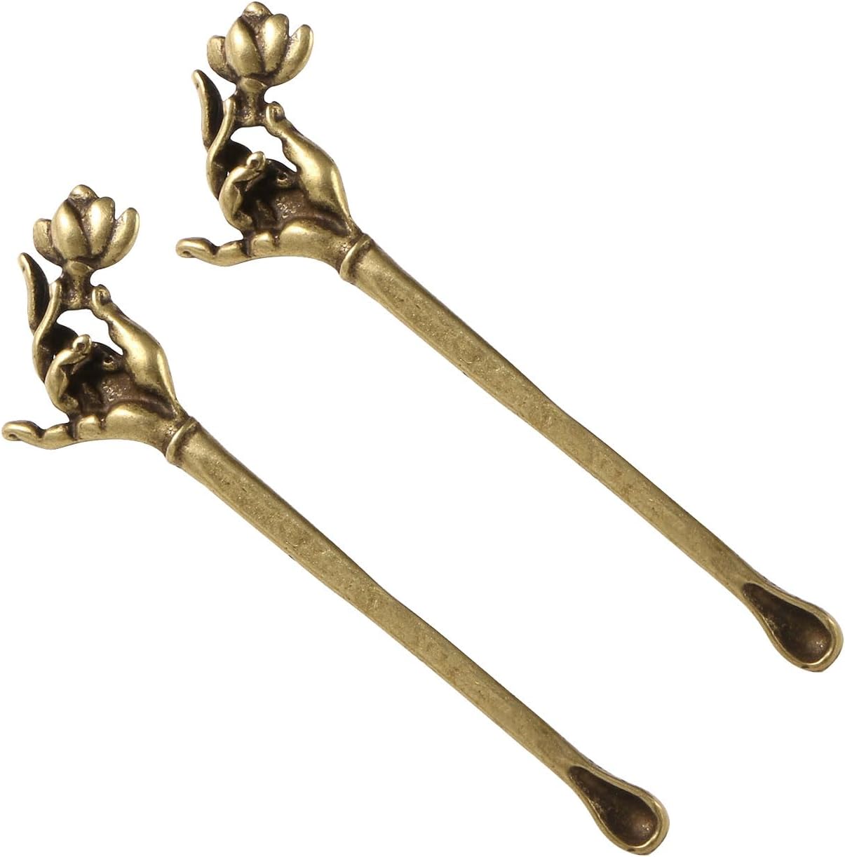 2 Pcs/Set Guanyin Hand Flower Ear Spoon Retro Ear Pick Portable Ear Waxed Tool Women And Men