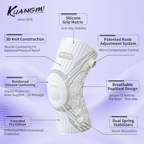 Kuangmi Knee Brace for Pain Relief & Support - Adjustable Compression Knob for Arthritis, Meniscus Tear, ACL - Stabilizes Joints for Men & Women During Sports, Running, Workout, W-L-M