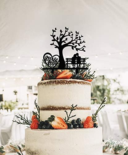 Mr and Mrs Wedding Cake Topper Tree & Bench Themed Cake Topper for Bridal Shower Anniversary Wedding Party Supplies