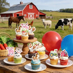 72 PCS Edible Farm Cupcake Toppers Farm Animal Decorations Party Cake Food Picks Barnyard Party Decorations for Farm Themed Baby Shower Kids Tractor Birthday Party Supplies Farm Party Decorations