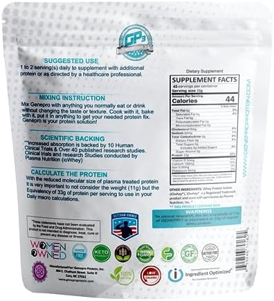 GENEPRO GEN. 3 Unflavored Protein Powder - New Formula - Lactose-Free, Gluten-Free, & Non-GMO Whey Isolate Supplement Shake (3rd Generation, 45 Servings)
