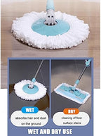Spin Mop Bucket 360 Spinning Floor Cleaning System with Flat Floor Mop Head and Round Mop Head, 53.5-in Extended Handle, 2 x Wheel for Home Cleaning, for Hardwood Laminate Tiles