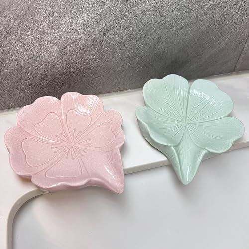 Soap Dish Soap Holder Self-Draining Soap Dish, Resin Bar Soap Holder, Lucky Four-Leaf Clover Shape Soap Tray Soap Saver for Bathroom,Kitchen,Sink,Bathtub, Easy Cleaning and Keep Dry