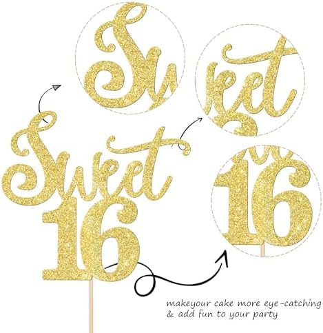 Rsstarxi 1 Pack Sweet 16th Birthday Cake Topper Cheers to 16 Years Sweet 16 Cake Decorations Sixteen Hello 16 Birthday Cake Pick Happy 16th Birthday Party Cake Decorations Gold