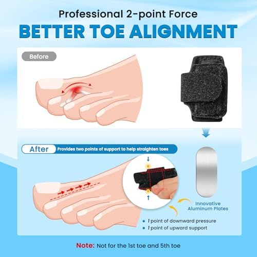 Hammer Toe Straightener - 2Pcs Hammer Toe Corrector for Women & Men - Toe Splints Relief for Hammer, Bent, Curled, Broken Support - Toe Wraps for Standing, Resting, Walking