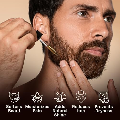 Beard Growth Oil for Men 30ml - Organic 100% Natural Jojoba & Argan Oil with Vitamin E for Mustache Growth Oil, Infused with Sandalwood Scent, Promotes Thicker Fuller Beard & Reduces Itch