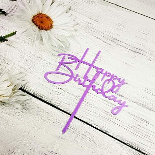 Happy Birthday Cake Topper for Birthday Party Decorations - Purple Acrylic