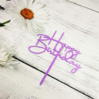 Happy Birthday Cake Topper for Birthday Party Decorations - Purple Acrylic