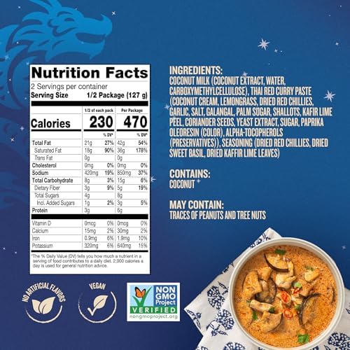 Blue Dragon 3 Step Thai Red Curry Kit - 8.9 oz (Pack of 2) - Pre-Portioned Sachets of Authentic Thai Red Curry Paste, Coconut Milk, & Aromatic Herbs - Gluten Free, Vegan, Non-GMO, No Artificial Flavors