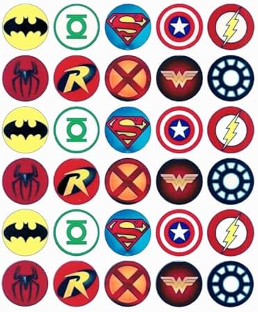 30 x Superhero Themed Edible Cupcake Toppers | Uncut on Wafer Sheet- Qty 30-1.5” each