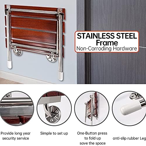 HanDuo Folding Shower Seat Wall Mounted Bath Shower Stool Solid Wooden Bench with Legs for Adults Entryway Bathroom Corridor