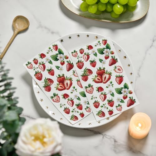 Horaldaily 100 Spring Summer Disposable Paper Decorative Guest Napkins, Strawberry Hand Towel for Party Lunch Dinner Kitchen Bathroom