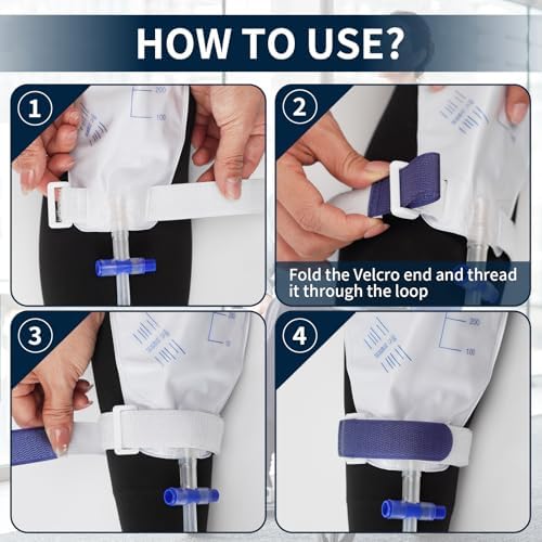 4 Packs Leg Bag Straps(Blue), Urine Drainage Bag Strap Catheter Leg Bag Straps with Soft Elastic Fabric Comfortable Silicone Grips for Men Women