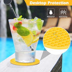 Silicone Coasters Set of 8 with Holder, Drinks Coasters, Beer & Coffee, Suitable for All Cups, Hot or Cold, Anti-Slip, Non-Stick, Anti-Overflow Tabletop Protection and Decor (8 Pcs, Yellow)