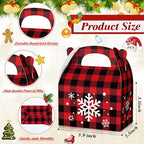 TaoBary 24 Pcs Christmas Cookie Boxes Xmas Plaid Candy Treat Boxes with Handles 3D Cardboard Christmas Gift Giving Bag with Vibrant Print for Party Gifts Candy Chocolate Treats Cookie Holiday Favor