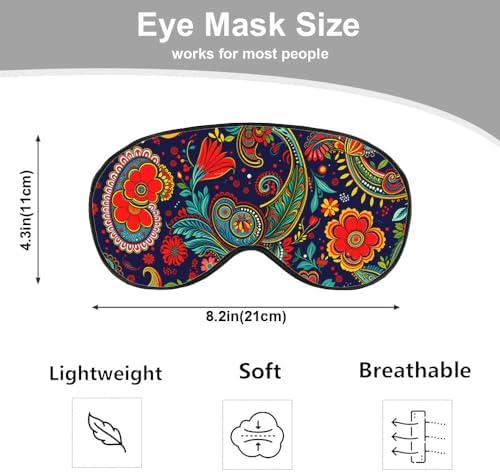 Paisley Floral Eye Mask Sleeping Mask Retro Ornament Boho Ethnic Pattern Sleep Masks Silky Soft Eye Cover for Women Men Shading Blindfold for Air Travel Sleeping