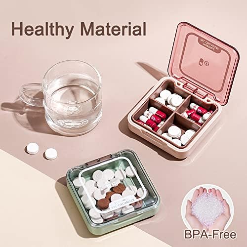 Small Pill Box, BPA Free Pill Case with 4 Large Compartmensts to Hold Vitamins, Moistureproof Portable Pill Box Organiser for Travel (Red)