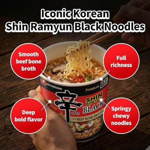 Nongshim Shin Black Noodle Soup, Spicy, 3.5 Ounce (Pack of 6)