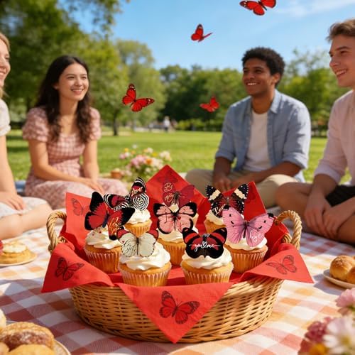 72Pcs Edible Edible Valentine’s Day Cupcake Toppers Butterflies Cupcake Picks Happy Valentine's Day Cake Decor for Valentine's Day Theme Party Decoration Supplies