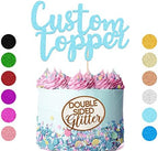 EDSG Custom Cake Topper, Personalized Double Sided Glitter Cake Topper with Any Text Numbers, 11 Colours for Birthday Wedding Anniversary Graduation Baby Shower (Baby Blue)