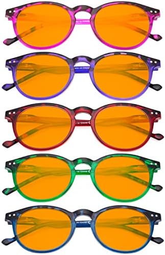 Eyekepper 5 Pack Fashionable Blue Light Filter Glasses Women - Anti Digital Glare Oval Round Computer Reading Glasses Orange Tinted +2.75