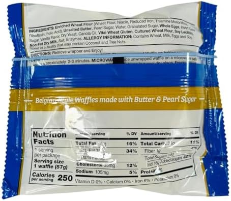 Belgian Waffles - Individually Wrapped - Ready to Eat -12 Count, 24 Oz - Made with Butter and Pearl Sugar