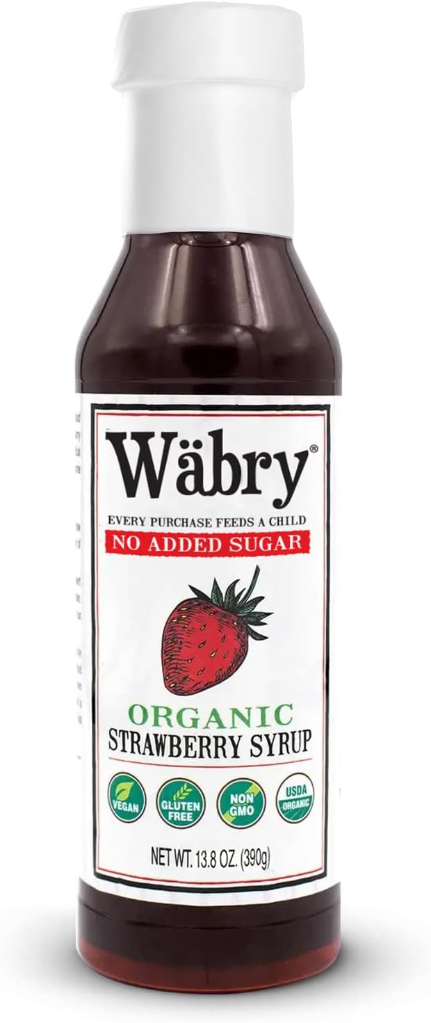 Wäbry Organic Strawberry Syrup No Added Sugar – 13.8oz (390g), Sweetened with Stevia & Erythritol, Natural Fruit Syrups for Drinks, Pancakes, Shaved Ice, Ice cream, Non-GMO, Dye-Free Snow Cone Syrup