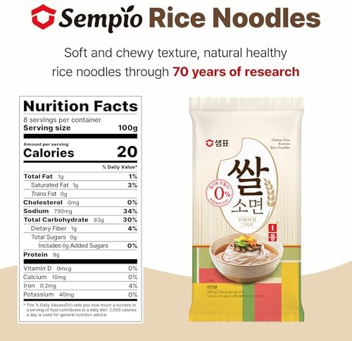 SEMPIO Rice Noodles – 93% Rice-Based, Gluten-Free, Pasta Alternative, Perfect for Clean Eating, Korean Somen – Thin & Soft, Ideal for Healthy Ramen, Guksu, Udon (28.2oz / 800g, Allergen-Friendly)