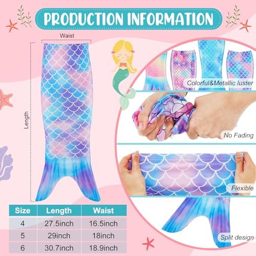 Toulite 4 Pcs Mermaid Tail for Party Favor Mermaid Tails for Girls Dress up for Party Gifts