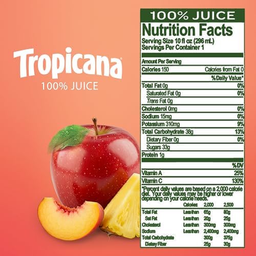 Tropicana 100% Pineapple Peach Mango Juice, Single Serve, 10 Fl Oz Bottles (Pack of 24) - Real Fruit Juice, Vitamin C, B & E Rich, No Added Sugars, No Artificial Flavors
