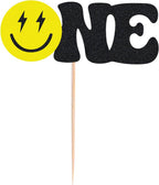 Happy Dude Cake Topper - Smiley Face Birthday Party Decorations - One Cool Dude 1st Birthday Cake Decor for Baby Shower, Gender Reveal Party, Photo Booth Props
