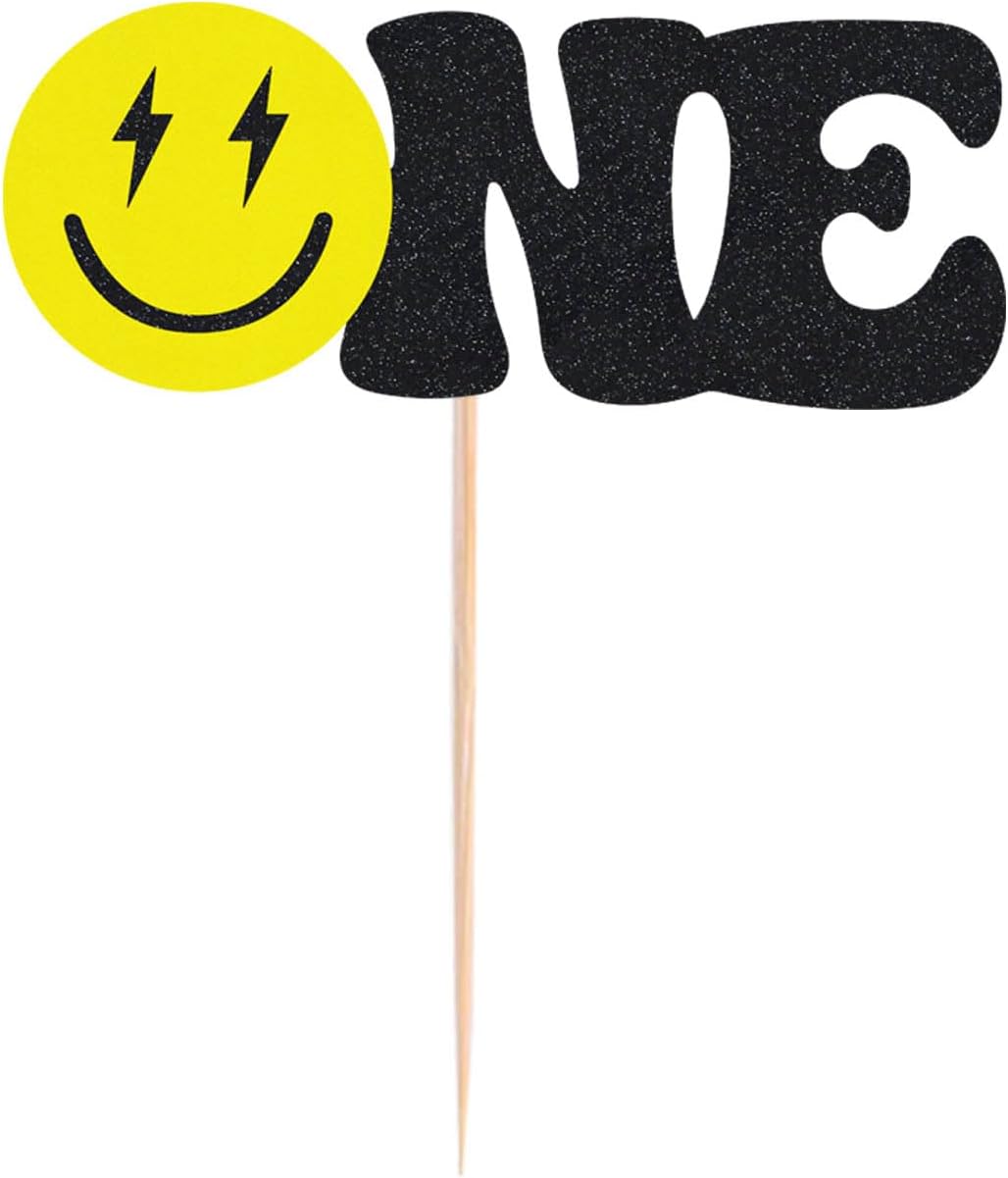 Happy Dude Cake Topper - Smiley Face Birthday Party Decorations - One Cool Dude 1st Birthday Cake Decor for Baby Shower, Gender Reveal Party, Photo Booth Props