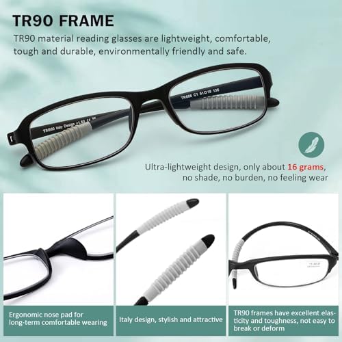DOOViC 4 Pack Reading Glasses for Women Men Blue Light Blocking Reading Glasses TR90 Flexible Lightweight Readers 1.5