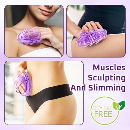 LemonRoad 2 Pcs Meridian Massage Brushes Silicone Massage Body Brush for Belly Back Leg Full Body Spa Massager Relaxation with Flexible Measuring Tape (Purple)