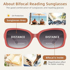 JM Classic Bifocal Reading Glasses Square Stylish Gradient Sunglasses Readers for Women +2.0 Red
