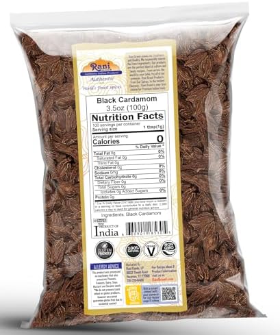 Rani Black Cardamom Pods (Kali Elachi) Whole Indian Spice 3.5oz (100g) ~ All Natural | Vegan | Gluten Friendly | NON-GMO | Kosher | Indian Origin | Smokey, Tsaoko, Cao Guo, Bach Dan Khau, Badi