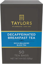 Taylors of Harrogate Decaffeinated Breakfast, Black Tea, Pillow Bags, 50 Count, (Pack of 1) Rich, Bright & Balanced, Decaffeinated, Enjoy Hot or Iced, 50 Teabags