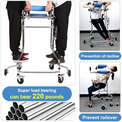 Adult Standing Walker for Seniors Hemiplegia Rehabilitation Standing Frame, Anti Recline, Lower Limb Training, Adjustable Height, Walker Aid for The Disabled, Suitable for People of 58-71 in