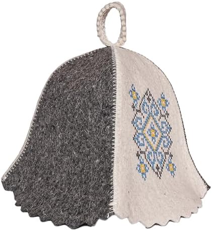 SHSH trade group Sauna Hat Wool Embroidered Ukrainian Ornament Vyshyvanka - Banya Hat for Men Sauna Cap for Women Wool Sauna Hat for Women, Blue