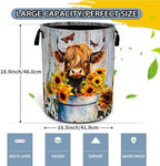 Highland Cow Sunflower Laundry Basket Animal Foldable Oxford Cloth Funny Tote Bag Laundry Hamper Clothes Storage Bucket Toy Organizer For Bathroom/Laundry Storage/Bedroom 18.9x16.5 Inch