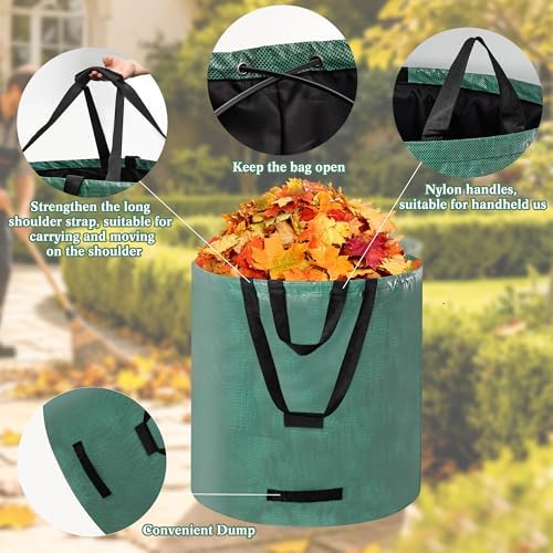 Reusable Yard Waste Bags, 2 Pack 72 Gallon Heavy Duty Lawn Leaf Garden Bag with Extension Layer, Handle & Shoulder Strap, Foldable Leaf Bags for Leaves Lawn Trash