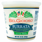 Mozzarella Burrata, 16 oz, Fresh Mozzarella Cheese Filled With Shreds Of Mozzarella Soaked In Cream; 4-count; 4 oz balls.