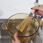 Bamboo Wok Brush, Bamboo Dish Brush Wok Cleaning Brush Pot Cleaning Whisk Dishwashing Kitchen Washing Tools Long Handle for Household Skillet Grill Utensils Cast Iron Sink Vegetable Scrubbing