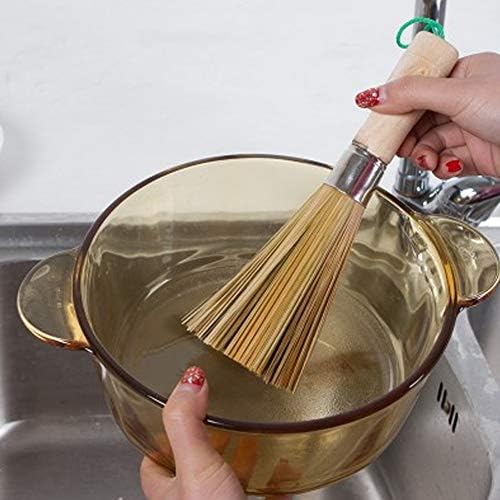 Bamboo Wok Brush, Bamboo Dish Brush Wok Cleaning Brush Pot Cleaning Whisk Dishwashing Kitchen Washing Tools Long Handle for Household Skillet Grill Utensils Cast Iron Sink Vegetable Scrubbing