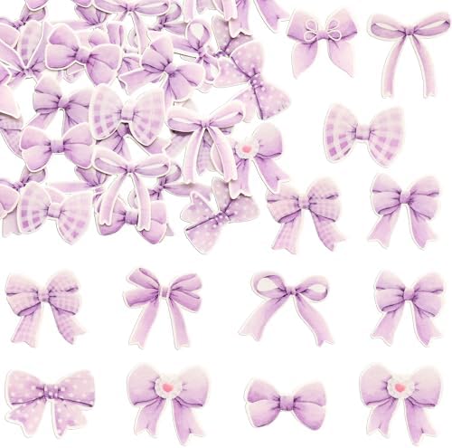 Gyufise 50Pcs Edible Purple Bowknot Cupcake Toppers Wafer Paper Bowknot Cake Dessert Picks Baby Shower Princess Cupcake Toppers for Birthday Party Decoration Supplies
