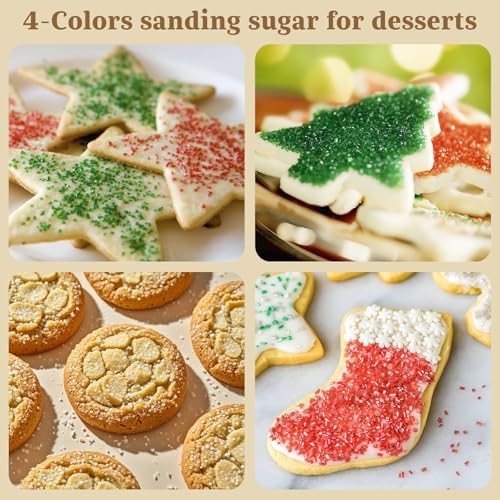 Christmas Edible Sanding Sugar Sprinkles, 6oz Coarse Sparkling Sugar with Red, Green, Gold, White, Perfect for Cake Sprinkles and Toppings, Edible Sprinkles for Cake Decorating, Cupcakes & Cookies