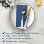 PAW - 50-Pack Disposable Navy Blue Linen-Feel Guest Towels 8" x 4" Folded, European Quality Hand Towels, Elegant Dinner Napkins for Special Occasions - Wedding, Birthday, Holiday, Bridal Shower