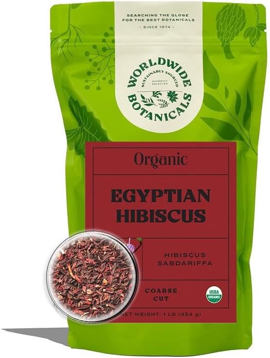 Worldwide Botanicals Organic Hibiscus Tea – 8 oz, Loose Leaf, Cut and Sifted – 100% Egyptian Hibiscus sabdariffa AKA Karkade, Roselle, Sorrel, Zobo, Flor de Jamaica