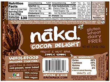 Nakd Bars, Cocoa Delight Raw Fruit and Nuts, Gluten Free, Vegan 18 Count