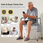 Raised Toilet Seat with Handles – Adjustable Width Elevated Seat, Cozy Padded Toilet Seat Risers for Seniors, Handicap & Disabled, Fits All Toilets, Gray